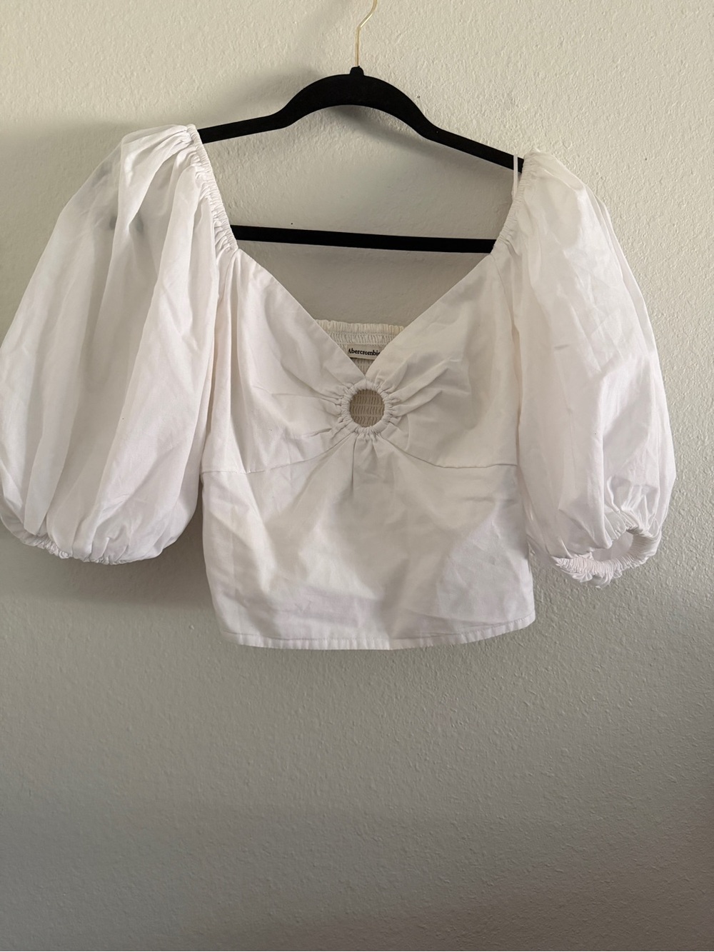 Abercrombie Fitch White Blouse Puff Sleeve Cropped Small Beach Tropical Resort